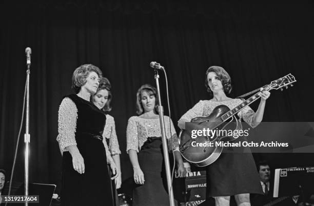 The Carter Family performing live at Columbia Recording Studios, possibly during the recording of 'An Historic Reunion' at Columbia Recording Studios...