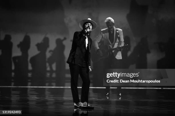 Pedro Tatanka from The Black Mamba of Portugal during the 65th Eurovision Song Contest dress rehearsal held at Rotterdam Ahoy on May 21, 2021 in...