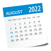 August 2022 Calendar Leaf - Vector Illustration
