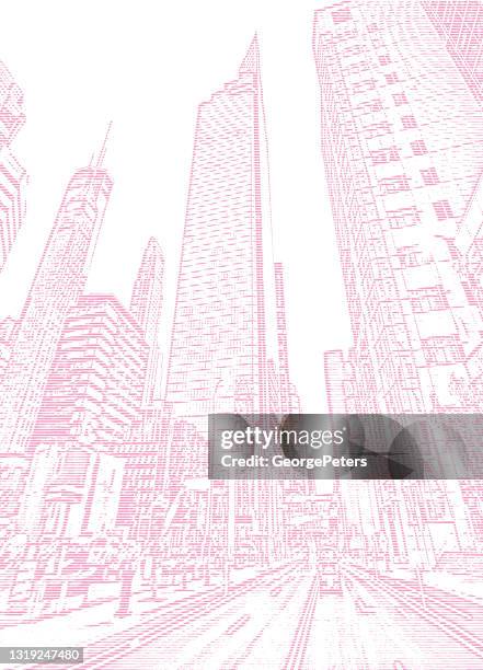 city financial district skyscrapers background - skyscraper looking up stock illustrations
