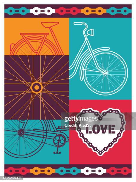 illustrations, cliparts, dessins animés et icônes de bicycle cycling retro bike abstract design outline vector illustration card - roue de velo