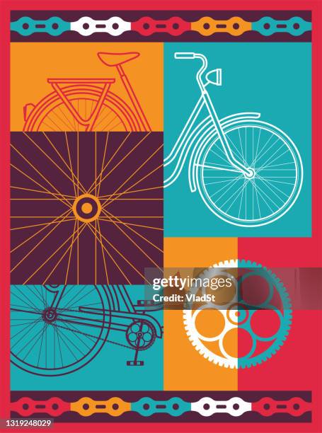 bicycle cycling retro bike abstract design outline vector illustration card - bicycle stock illustrations