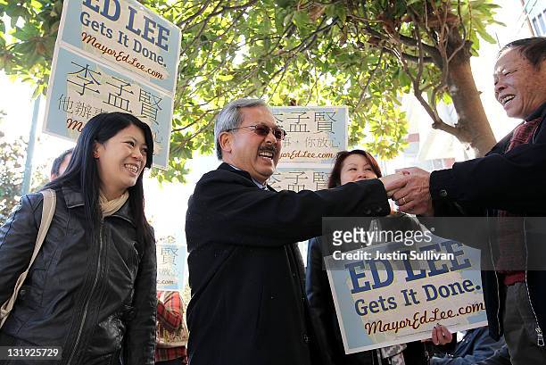 San Francisco mayor Ed Lee greets people as he walks through Chinatown on November 8, 2011 in San Francisco, California. Candidates for San Francisco...