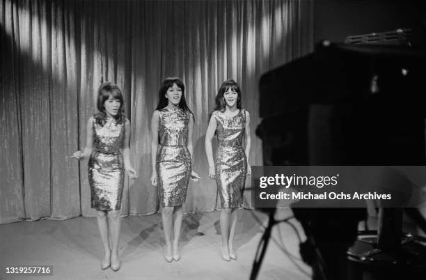 American girl group The Ronettes appear on the 'Lunch with Soupy Sales' television show in New York City, New York, circa 1964. Veronica and Estelle...