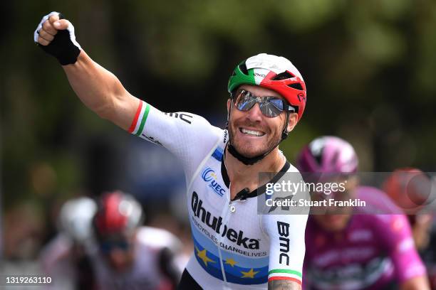 Giacomo Nizzolo of Italy and Team Qhubeka Assos celebrates at arrival during the 104th Giro d'Italia 2021, Stage 13 a 198km stage from Ravenna to...