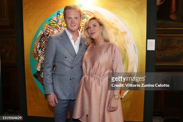 Leon Löwentraut and Heike Löwentraut attend the exhibition opening "Leonismo" by artist Leon Loewentraut on May 21, 2021 in Venice, Italy. In the...