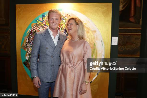 Leon Löwentraut and Heike Löwentraut attend the exhibition opening "Leonismo" by artist Leon Loewentraut on May 21, 2021 in Venice, Italy. In the...