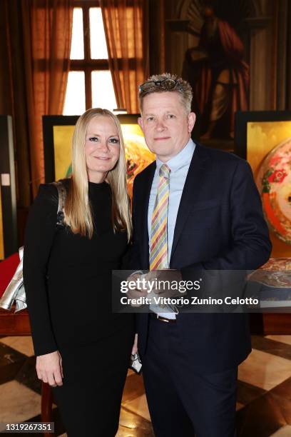 Diana Saueressig and Kilian Saueressig attend the exhibition opening "Leonismo" by artist Leon Loewentraut on May 21, 2021 in Venice, Italy. In the...