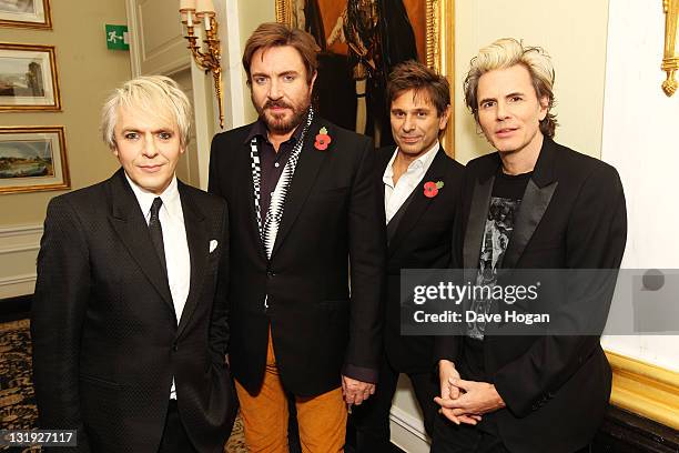 Nick Rhodes, Simon Le Bon, Roger Taylor and John Taylor of Duran Duran attend the video launch of Duran Duran 'Girl Panic!' at The Savoy Hotel on...