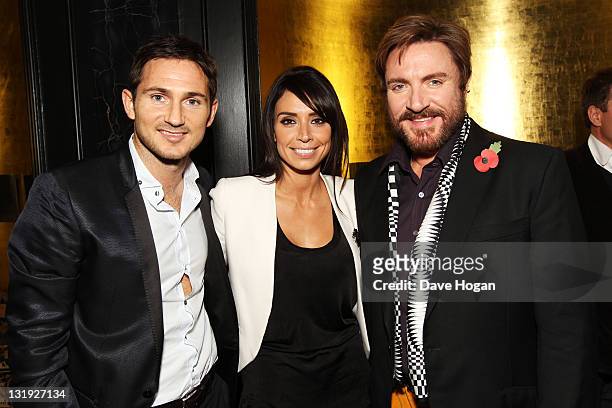 Frank Lampard, Christine Bleakley and Simon Le Bon of Duran Duran attend the video launch of Duran Duran 'Girl Panic!' at The Savoy Hotel on November...