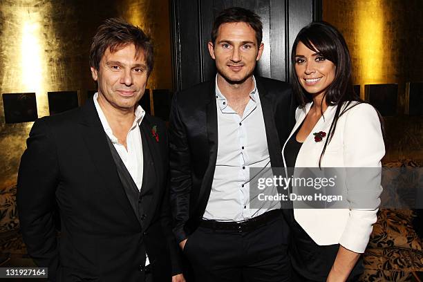 Roger Taylor, Frank Lampard and Christine Bleakley attend the video launch of Duran Duran 'Girl Panic!' at The Savoy Hotel on November 8, 2011 in...