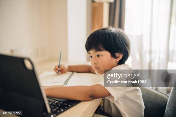 boy learning online. - draw attention stock pictures, royalty-free photos & images