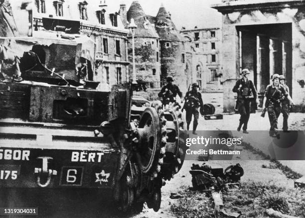 One of the Canadian tanks used by Allied commandos in their attack on German held Dieppe that had to be left behind in the streets of the town when...