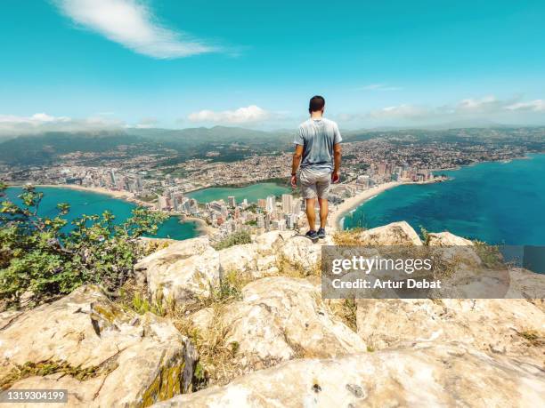 stunning view of the costa blanca in spain from top of a mountain. vistas increibles de calpe desde el peñon de ifac. - costa blanca photos et images de collection