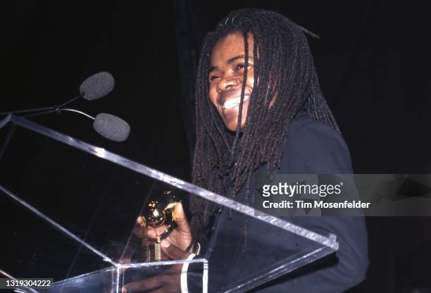 Tracy Chapman accepts a Bammie award during the Bay Area Music Awards at Bill Graham Civic Auditorium on March 15, 1997 in San Francisco, California.