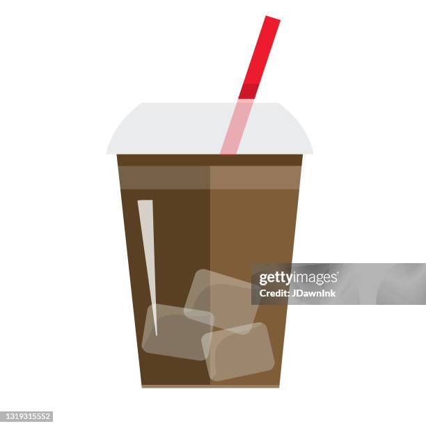 iced coffee drink in portable plastic cup flat design themed icon - ice coffee stock illustrations