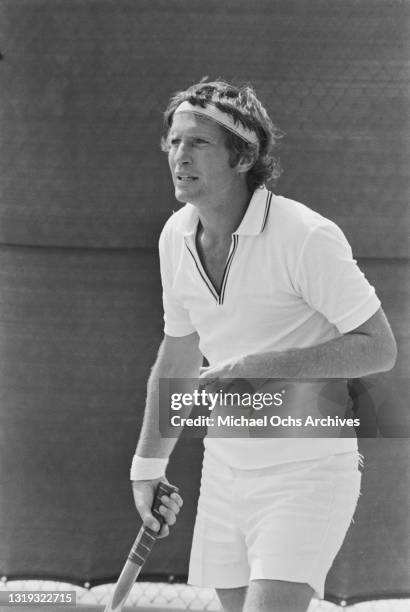 American actor Ron Ely playing in the annual celebrity tennis tournament, held at the La Costa Resort & Spa in Carlsbad, California, 26th June 1971.