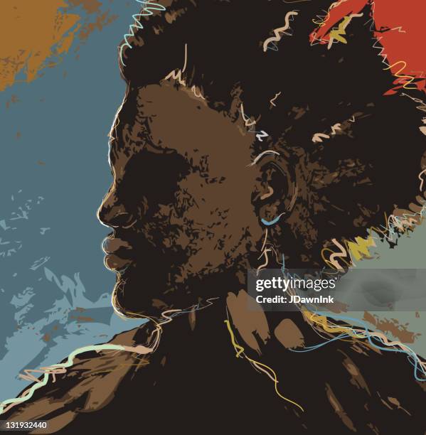 portrait of black or african american man on colorful background - african american ethnicity stock illustrations