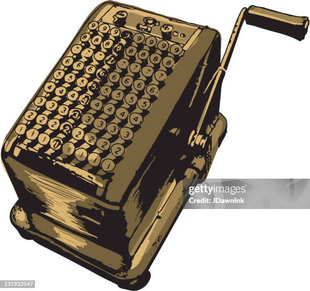 retro adding machine or antique desk calculator - counting machine stock illustrations