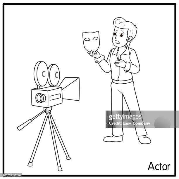 ilustrações de stock, clip art, desenhos animados e ícones de vector illustration of actor isolated on white background. jobs and occupations concept. cartoon characters. education and school kids coloring page, printable, activity, worksheet, flashcard. - television show