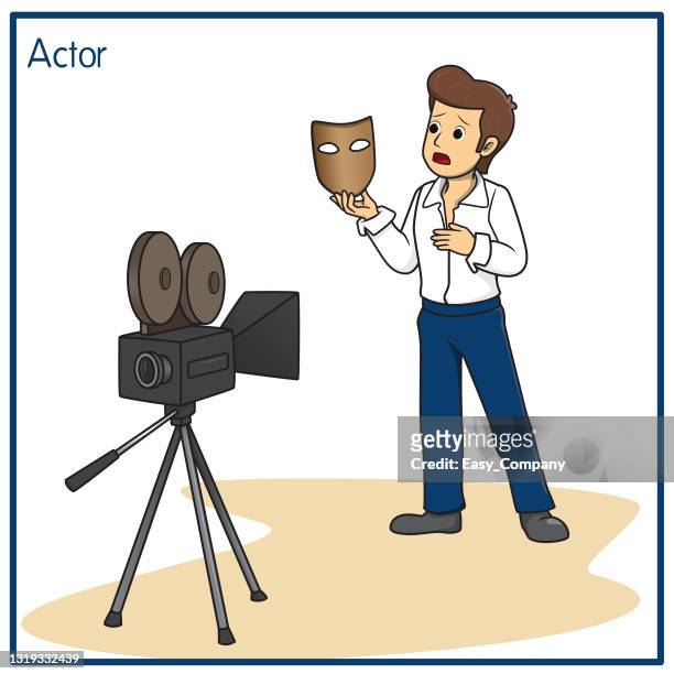vector illustration of actor isolated on white background. jobs and occupations concept. cartoon characters. education and school kids coloring page, printable, activity, worksheet, flashcard. - cinematography stock illustrations