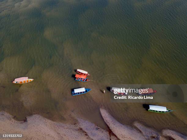 aerial view of boats moored near a beach, brazil - paratransit bildbanksfoton och bilder