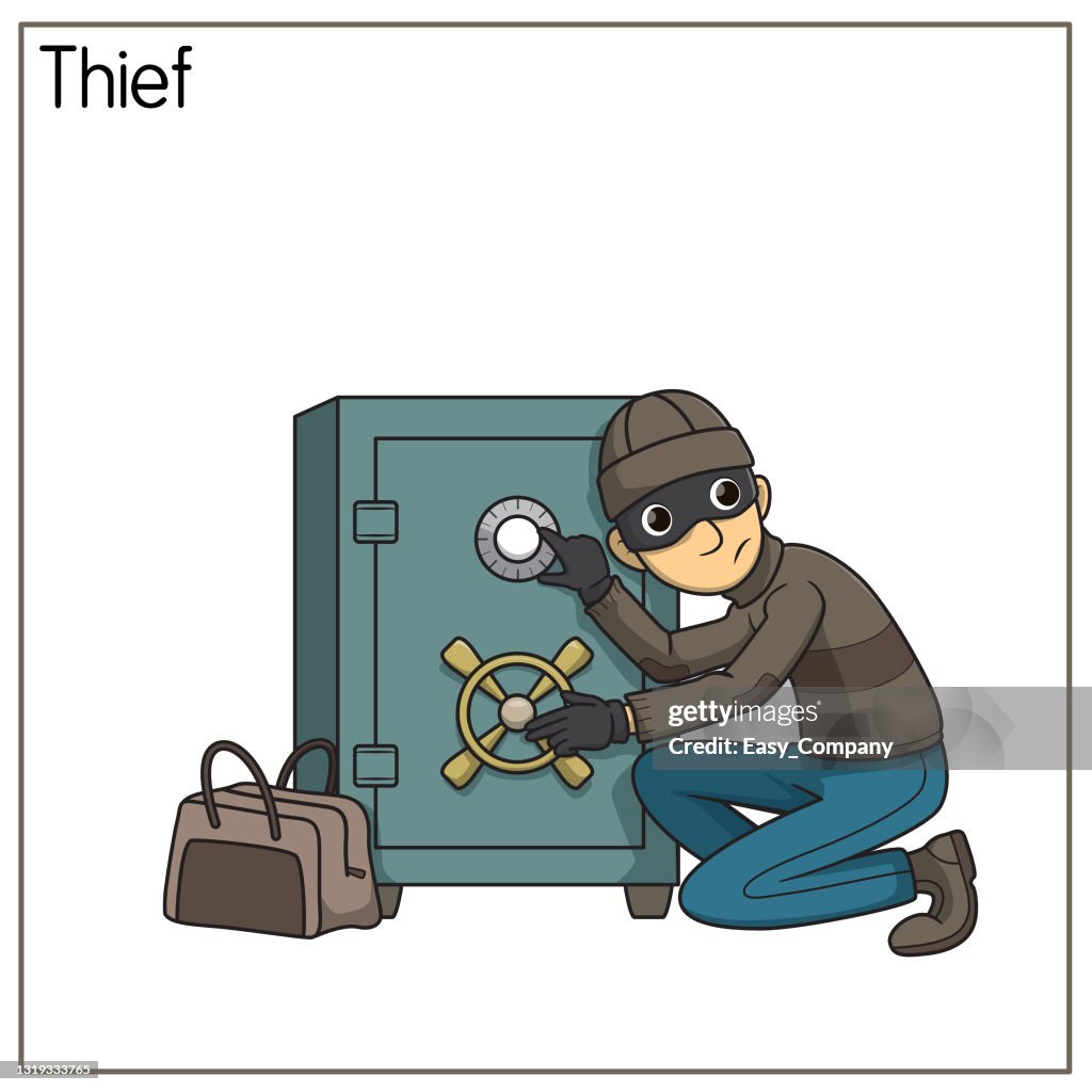 Vector Illustration Of Thief Isolated On White Background Jobs And  Occupations Concept Cartoon Characters Education And School Kids Coloring  Page Printable Activity Worksheet Flashcard High-Res Vector Graphic - Getty  Images