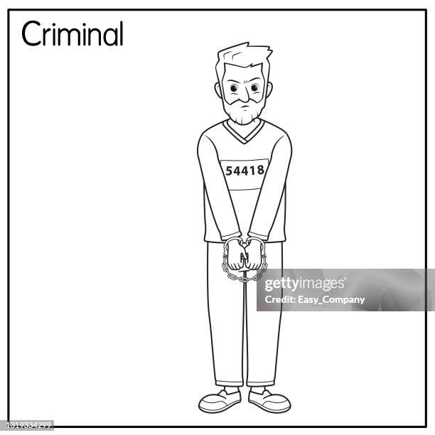 ilustraciones, imágenes clip art, dibujos animados e iconos de stock de ilustración vectorial de criminal aislado sobre fondo blanco. concepto de trabajos y ocupaciones. personajes de dibujos animados. educación y escuela niños colorear página, imprimible, actividad, hoja de trabajo, tarjeta flash. - robber mask drawing