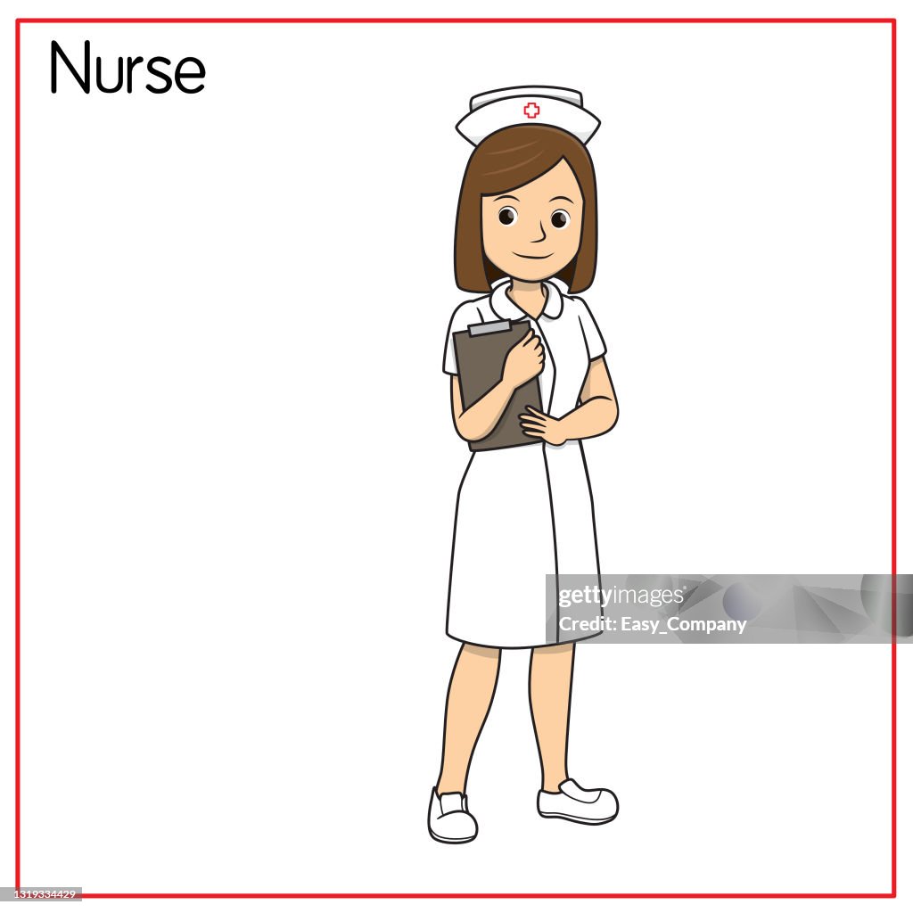 Vector Illustration Of Nurse Isolated On White Background Jobs And  Occupations Concept Cartoon Characters Education And School Kids Coloring  Page Printable Activity Worksheet Flashcard High-Res Vector Graphic - Getty  Images