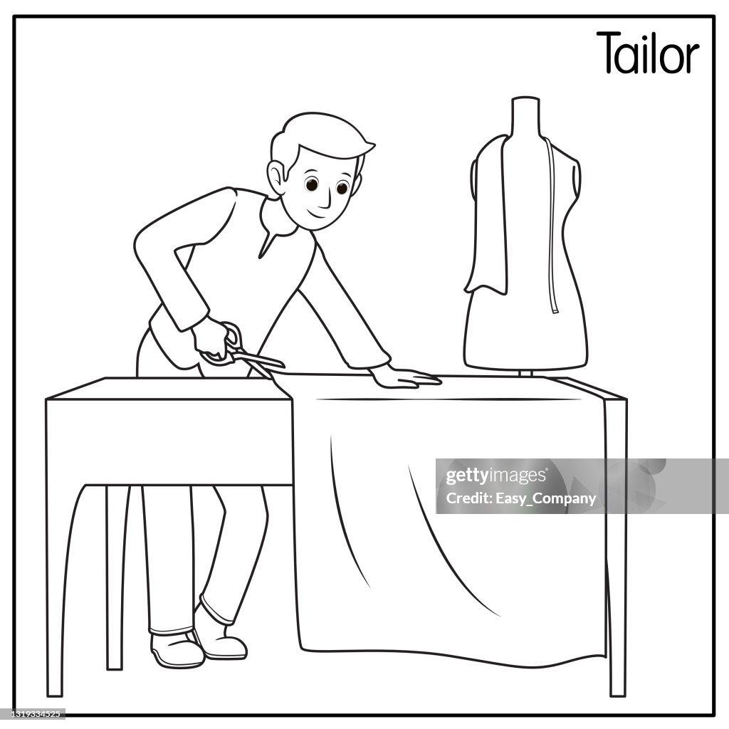 Vector Illustration Of Tailor Isolated On White Background Jobs And  Occupations Concept Cartoon Characters Education And School Kids Coloring  Page Printable Activity Worksheet Flashcard High-Res Vector Graphic - Getty  Images