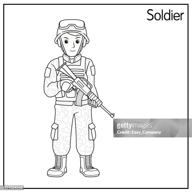 Vector Illustration Of Soldier Isolated On White Background Jobs And  Occupations Concept Cartoon Characters Education And School Kids Coloring  Page Printable Activity Worksheet Flashcard High-Res Vector Graphic - Getty  Images