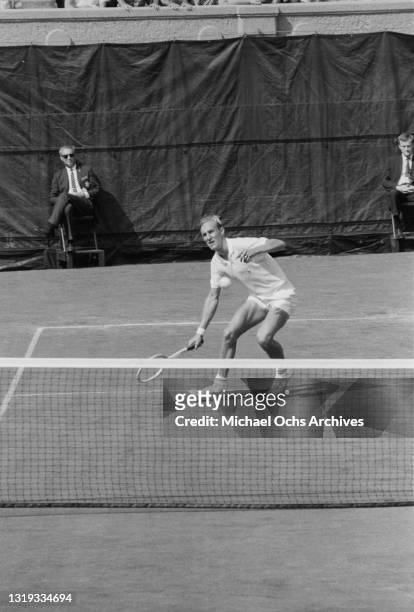 American tennis player Stan Smith during his Men's Singles Second Round match at the 1968 US Open, held at West Side Tennis Club in the Forest Hills...