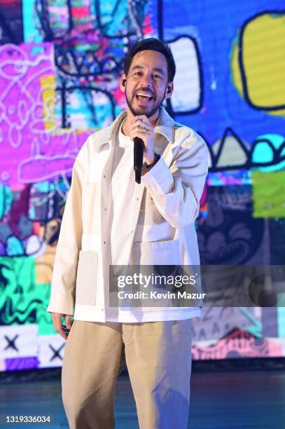 In this image released on May 21 Mike Shinoda performs onstage at the “See Us Unite for Change - The Asian American Foundation in service of the AAPI...