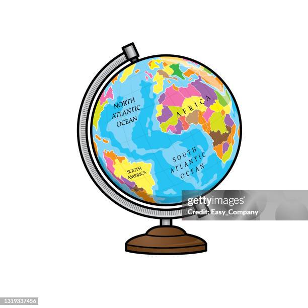 vector illustration of globe isolated on white background. school things and accessories concept. education and school material, kids coloring page, printable, activity, worksheet, flash card. - earth cartoon stock illustrations