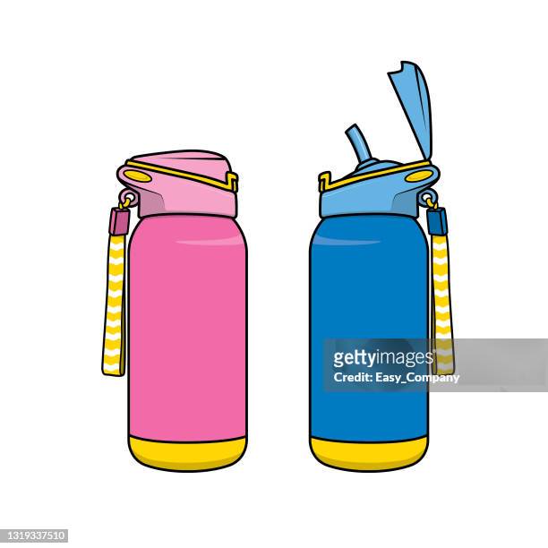 vector illustration of flask isolated on white background. school things and accessories concept. education and school material, kids coloring page, printable, activity, worksheet, flash card. - cartoon drinking stock illustrations
