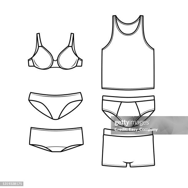 vector illustration of underwears isolated on white background. clothing costumes and accessories concept. cartoon characters. education and school kids coloring page, printable, activity, worksheet, flashcard - sleeveless top stock illustrations
