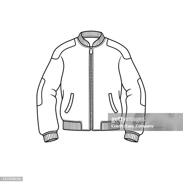 vector illustration of jacket isolated on white background. clothing costumes and accessories concept. cartoon characters. education and school kids coloring page, printable, activity, worksheet, flashcard. - pocket stock illustrations