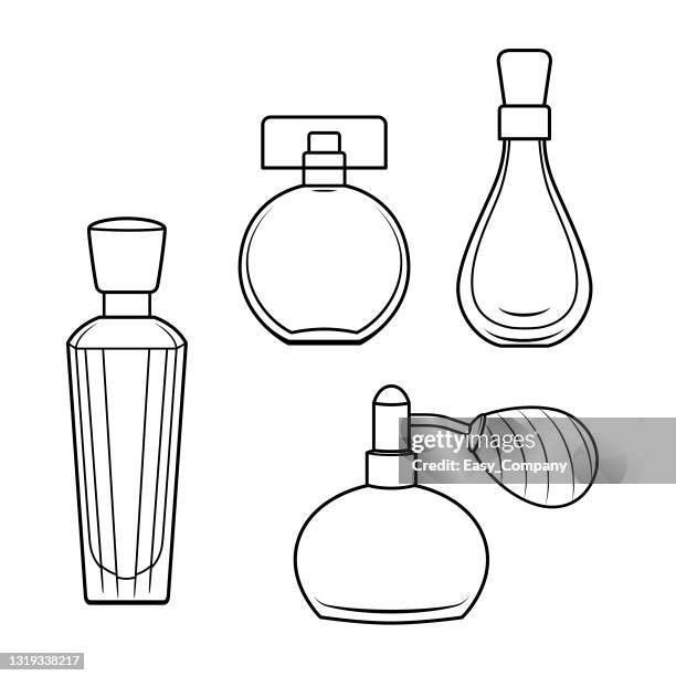 ilustraciones, imágenes clip art, dibujos animados e iconos de stock de ilustración vectorial del perfume aislado sobre fondo blanco. concepto de vestuario y accesorios. personajes de dibujos animados. educación y escuela niños colorear página, imprimible, actividad, hoja de trabajo, tarjeta flash. - perfume