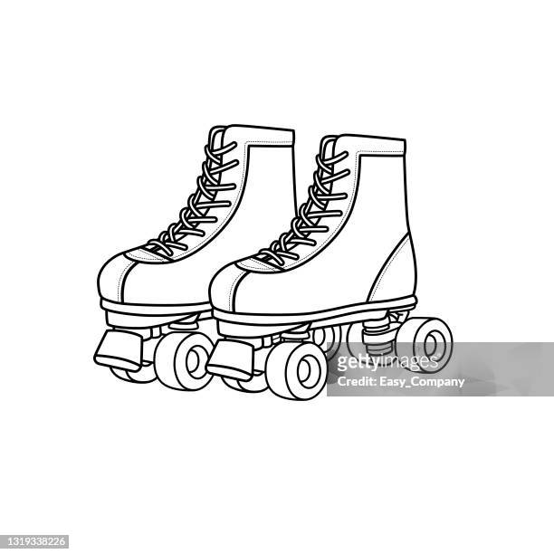 vector illustration of roller skates isolated on white background. clothing costumes and accessories concept. cartoon characters. education and school kids coloring page, printable, activity, worksheet, flashcard. - disco shoe stock illustrations