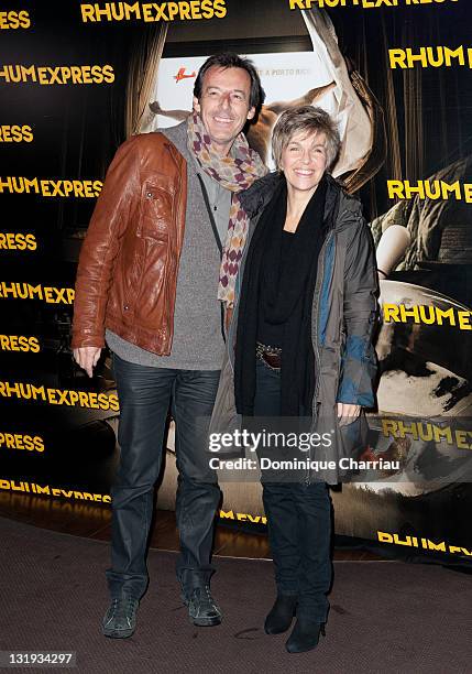 Jean-Luc Reichmann and Véronique Jannot attend the 'Rhum Express' Paris Premiere at Cinema Gaumont Marignan on November 8, 2011 in Paris, France.