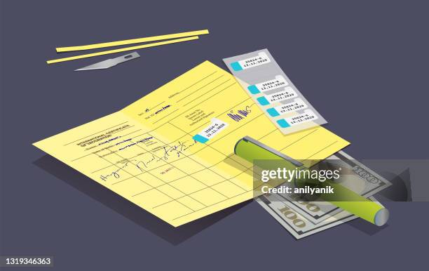ilustraciones, imágenes clip art, dibujos animados e iconos de stock de fraude de tarjetas de vacuna falsas - certificado de inmunización