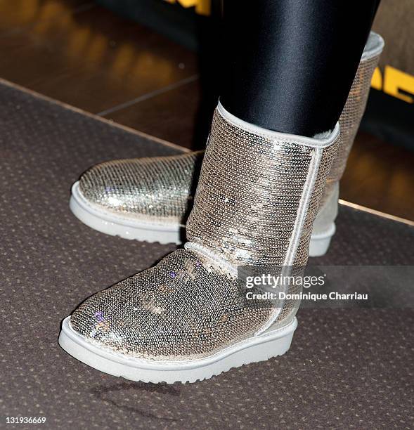 Shoes worn by Michelle Bernier as she attends the 'Rhum Express' Paris Premiere at Cinema Gaumont Marignan on November 8, 2011 in Paris, France.
