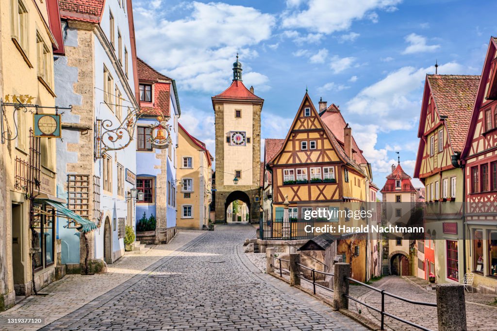 Plonlein street with city gates, Rothenburg ob der Tauber, Bavaria, Germany