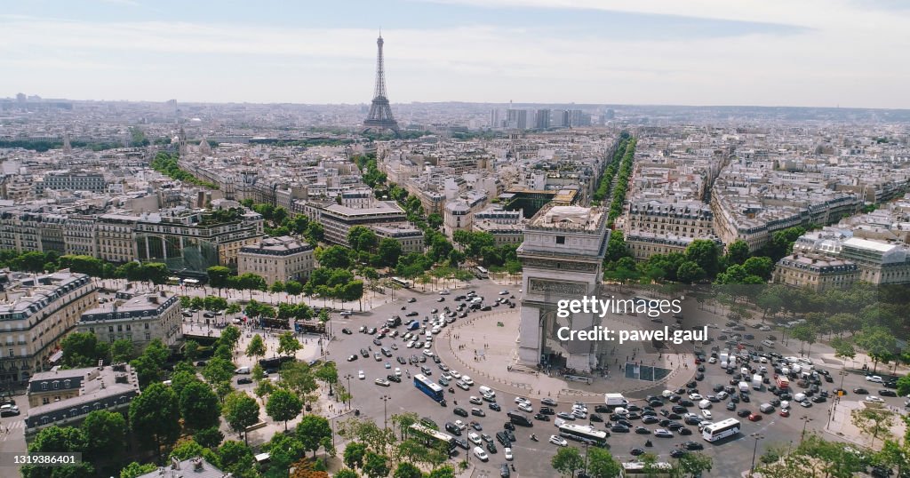 Arco del Triunfo en París Francia, Vista aérea