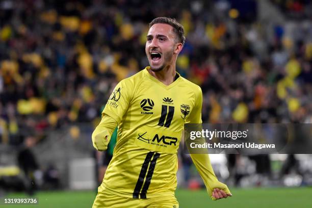 Reno Piscopo of the Wellington Phoenix celebrates a goal during the A-League match between Wellington Phoenix and Western United at Sky Stadium, on...