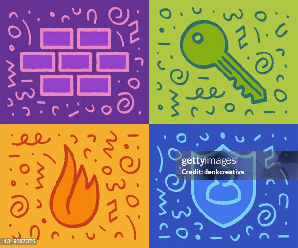 pop art style data privacy & security symbols - key duplication stock illustrations