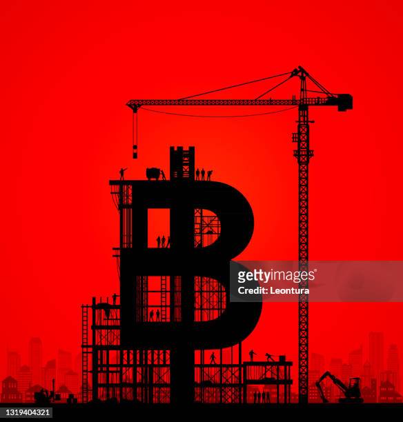 making bitcoin or thai baht - construction concept stock illustrations
