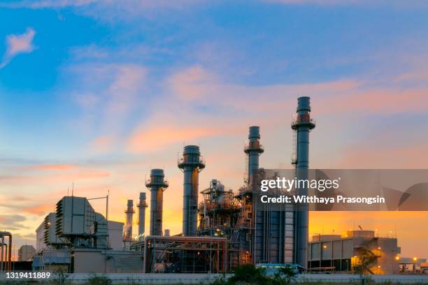 electric power plant during sunset time,gas turbine electrical - gas turbine electrical power plant stock pictures, royalty-free photos & images