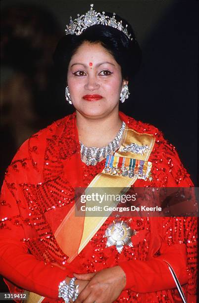 Queen Aiswarya of Nepal poses for a portrait February 19, 1986 in Nepal. King Birendra, the Queen and the rest of the Nepalese Royal Family were...