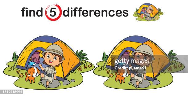 find differences, girl scout - backpack isolated stock illustrations